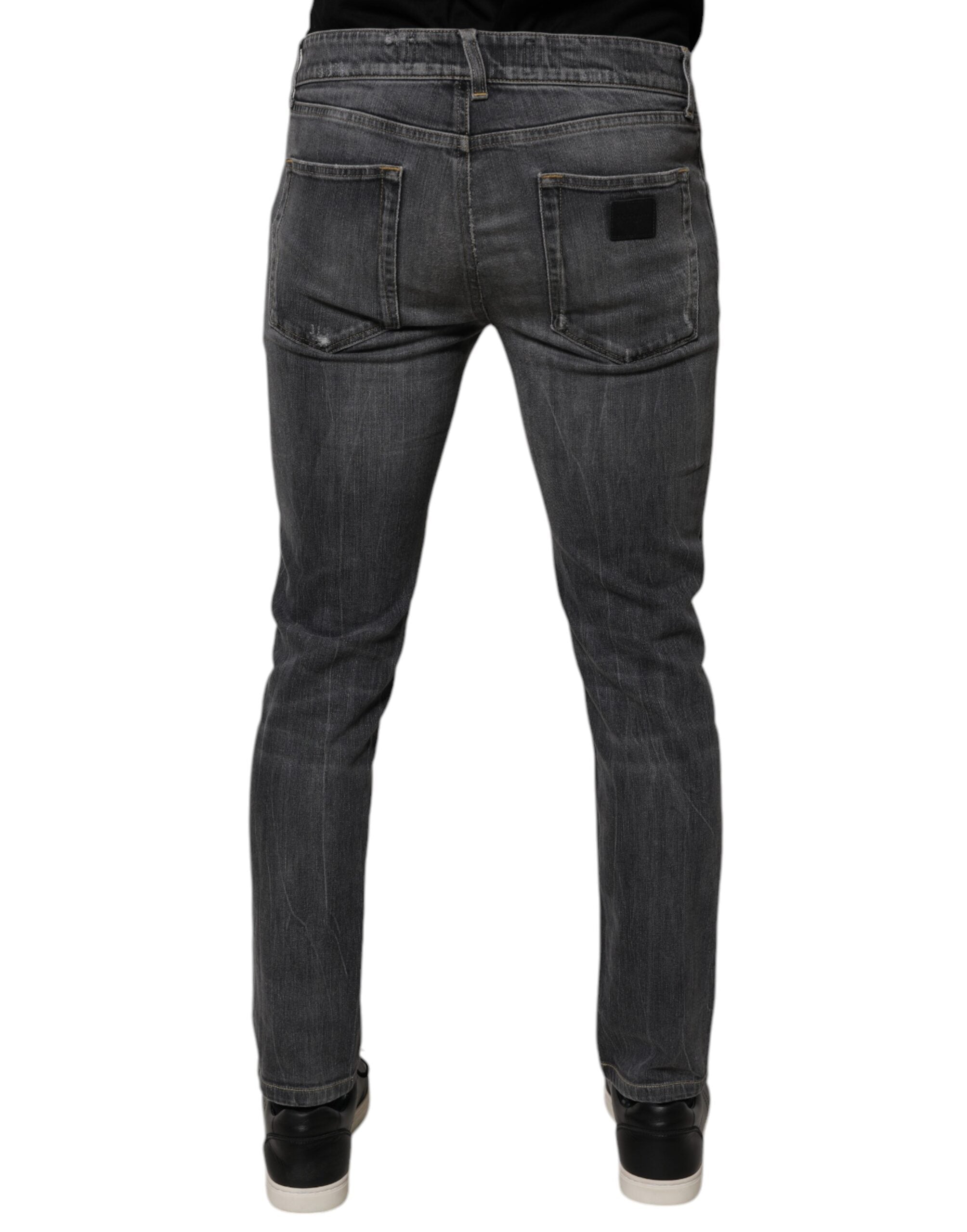 Jeans slim en denim gris foncé en coton délavé de Dolce & Gabbana pour homme, avec coupe ajustée et détails classiques