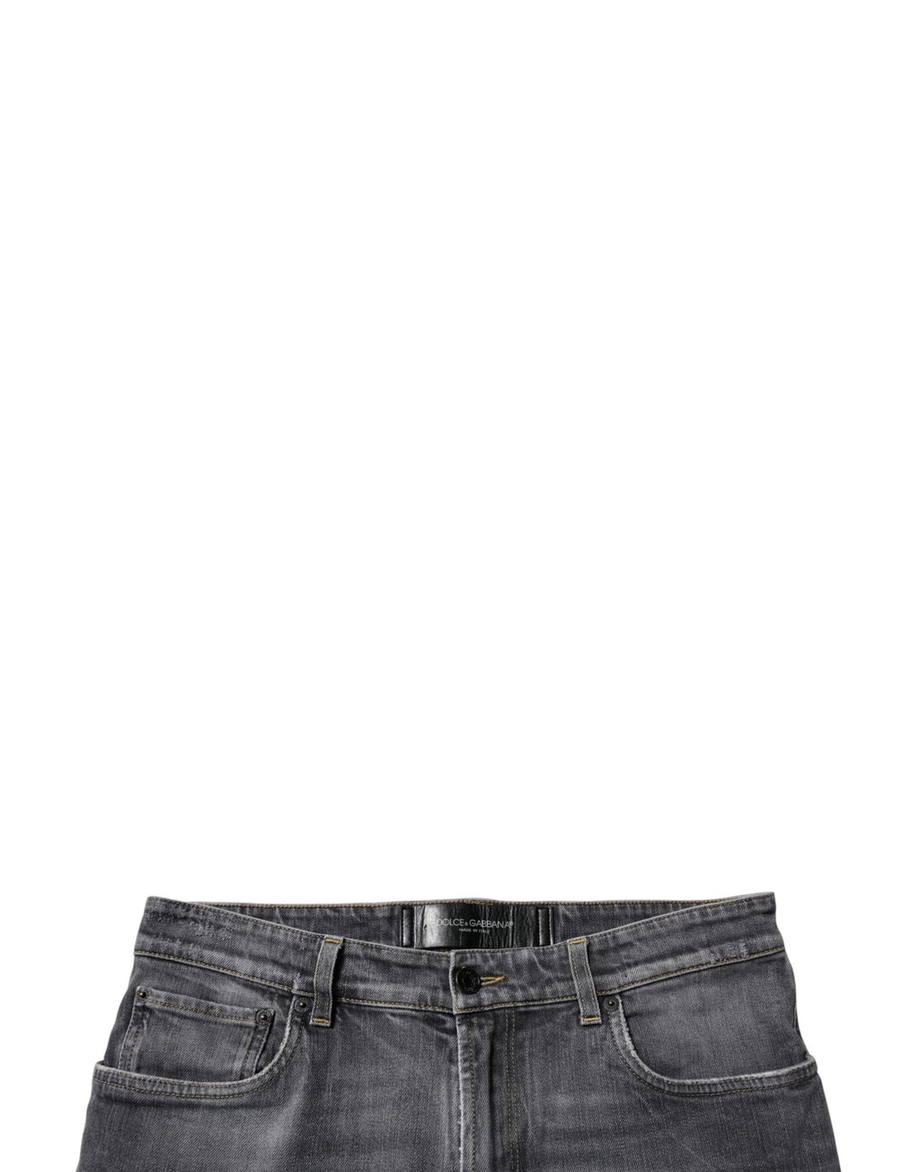 Jeans slim en denim gris foncé en coton délavé de Dolce & Gabbana pour homme, visibles avec poches et couture détaillée.