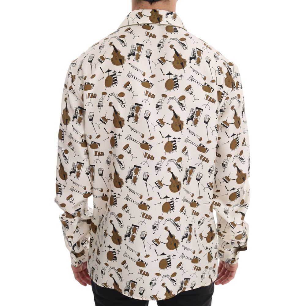 Chemise en soie multicolore de Dolce & Gabbana, vue détaillée du tissu élégant et des motifs colorés.