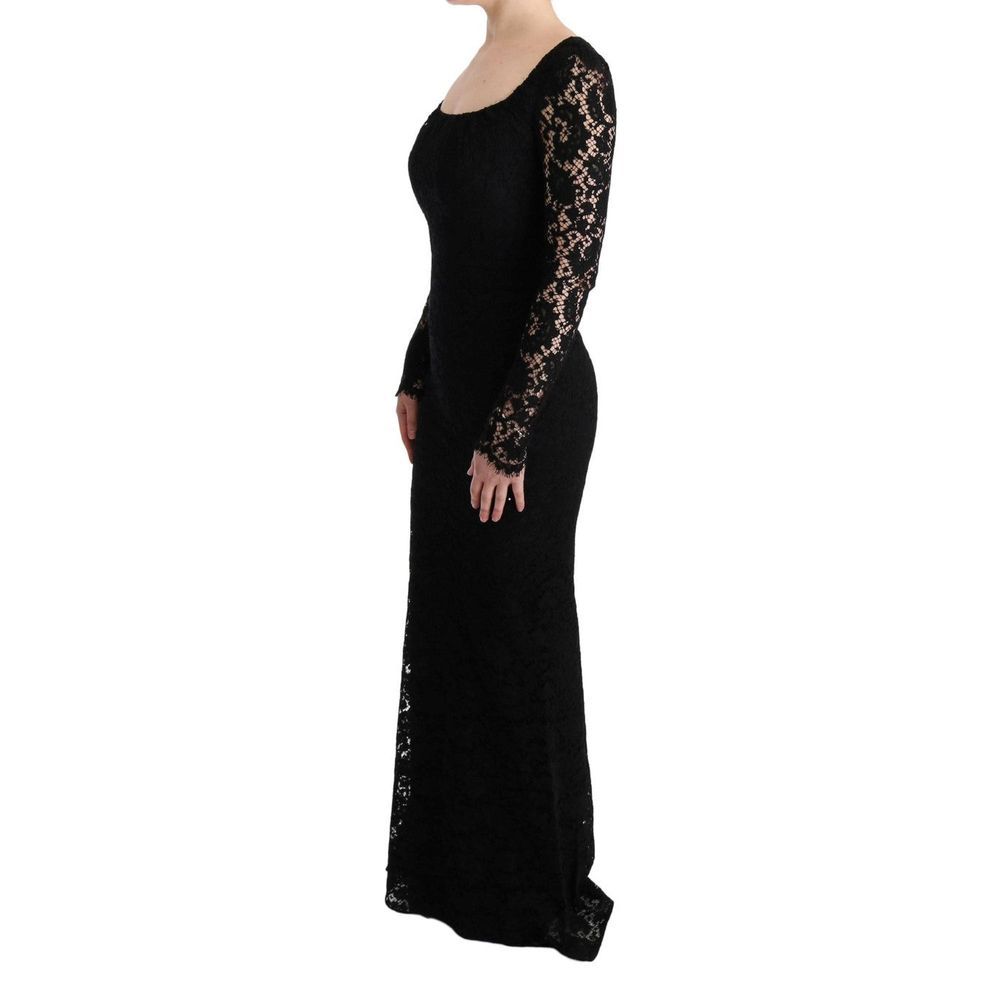 Robe de cocktail en coton noir de Dolce & Gabbana, élégante et sophistiquée, avec détail en dentelle et coupe flatteuse.