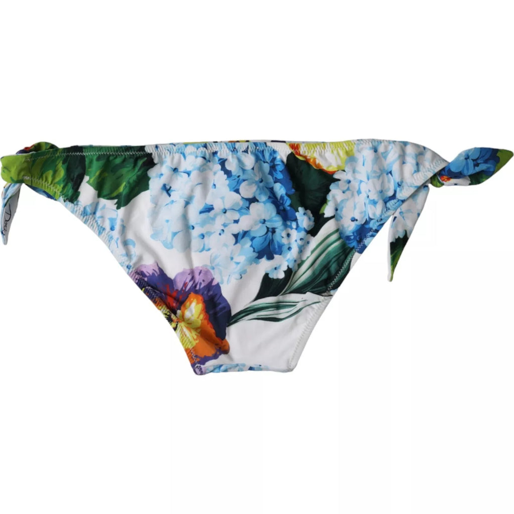 Bas de maillot de bain Dolce & Gabbana à imprimé floral blanc, maillot de bain élégant pour femme.