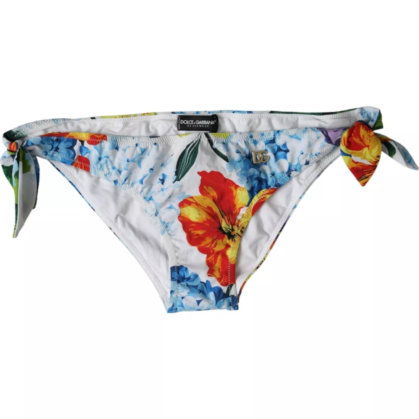 Bas de maillot de bain bikini Dolce & Gabbana blanc à imprimé floral, maillot de bain élégant pour femmes.