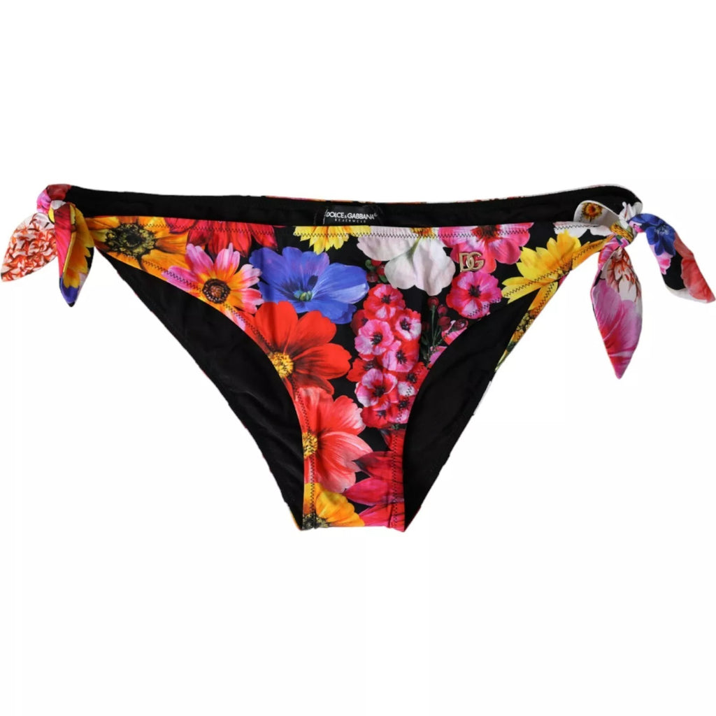 Bas de maillot de bain Dolce & Gabbana à imprimé floral noir, maillot de bain élégant pour femmes.