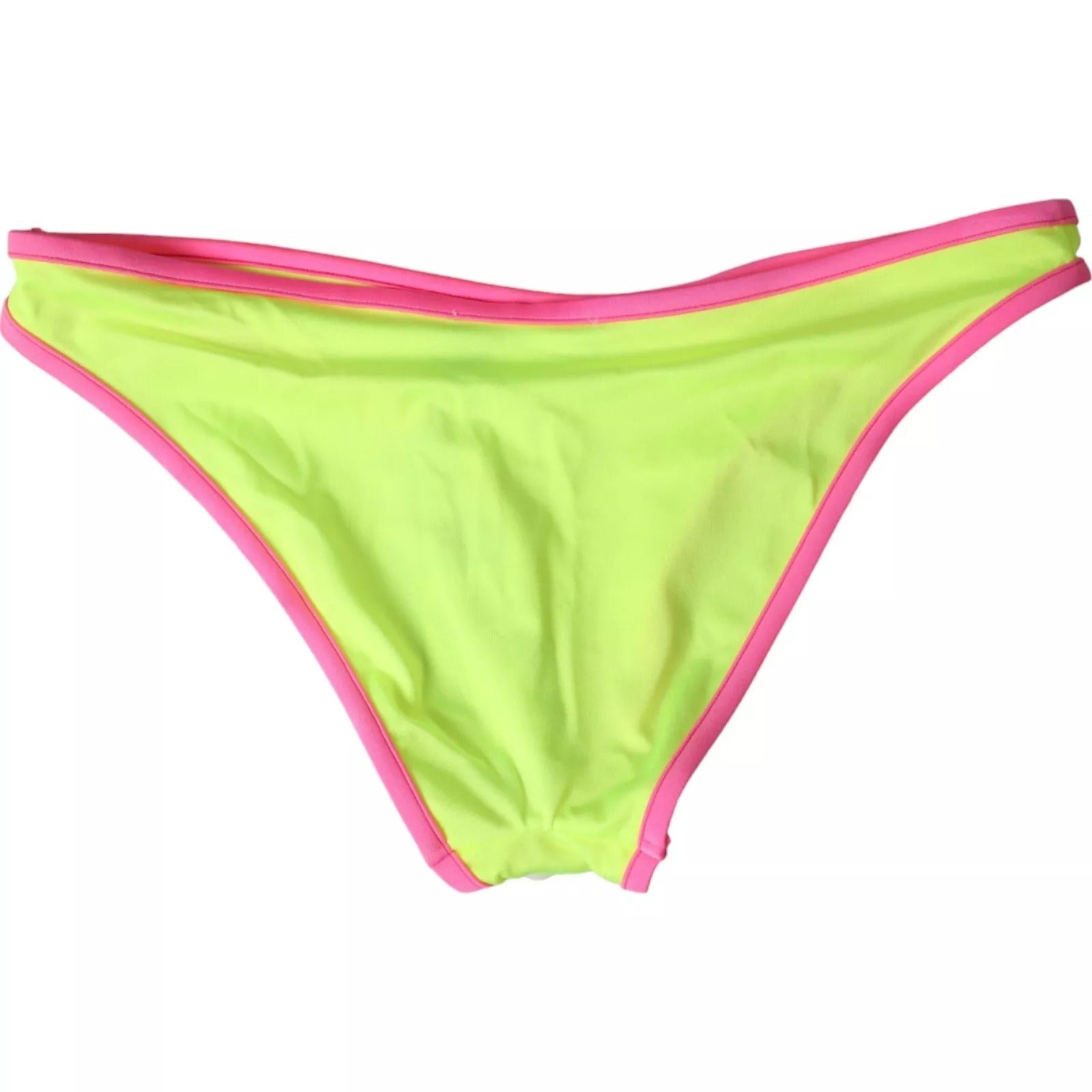 Maillot de bain bikini Dolce & Gabbana en nylon jaune et rose, avec bas de plage élégant et coloré.
