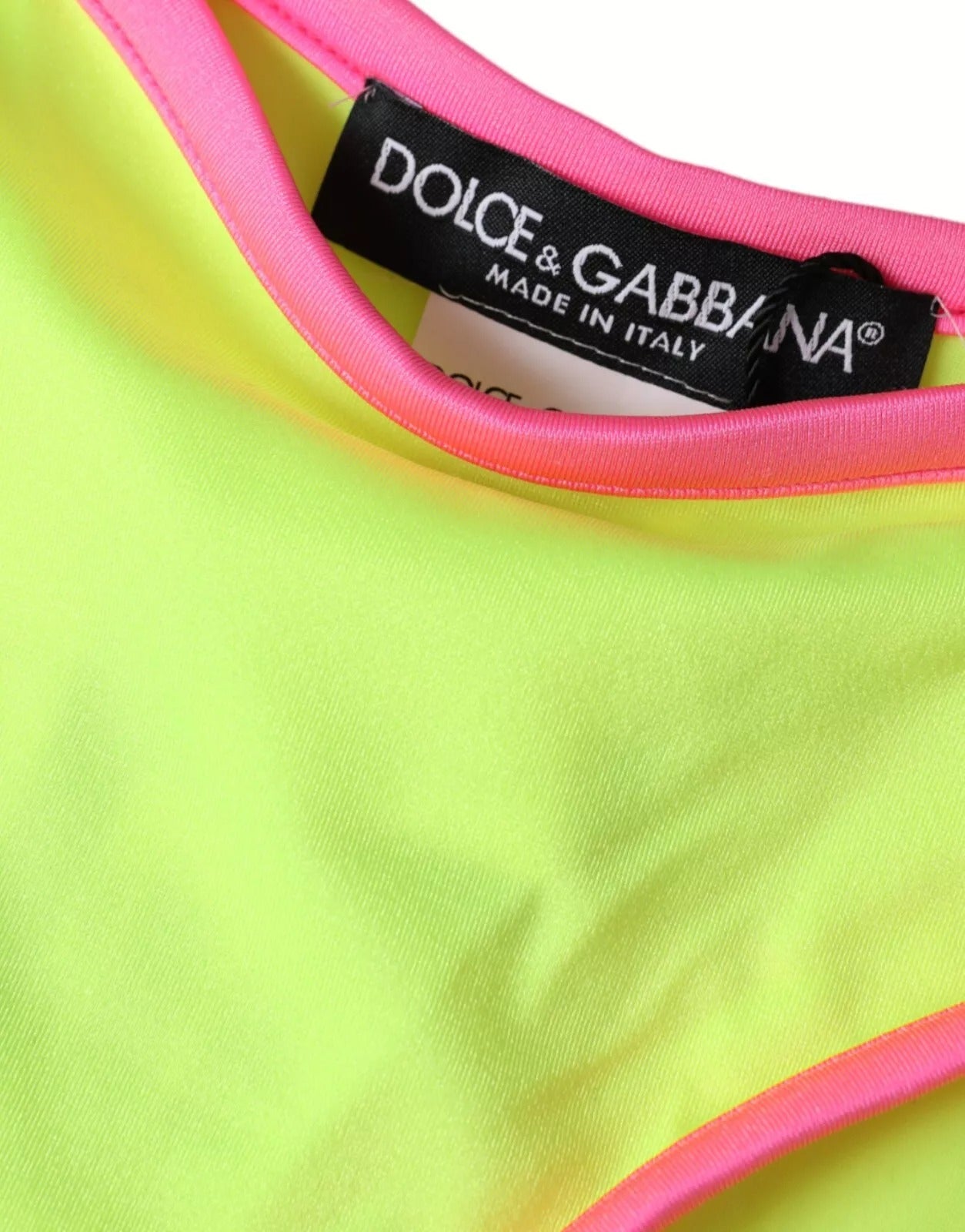 Bas de maillot de bain en nylon jaune et rose de Dolce & Gabbana, maillot de plage élégant pour femmes.