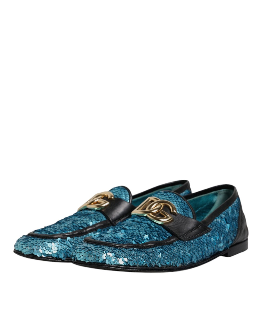 Chaussures Dolce & Gabbana loafers en velours bleu avec sequins, chaussures formelles élégantes pour homme.