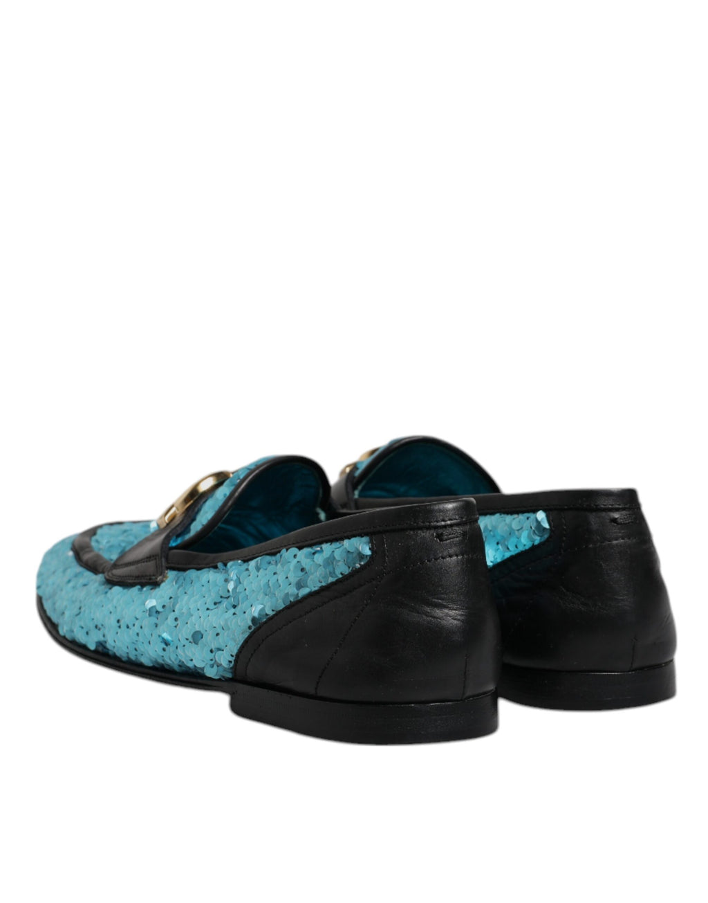 Mocassins habillés en sequins bleus de Dolce & Gabbana pour homme, chaussures formelles élégantes avec finition brillante.
