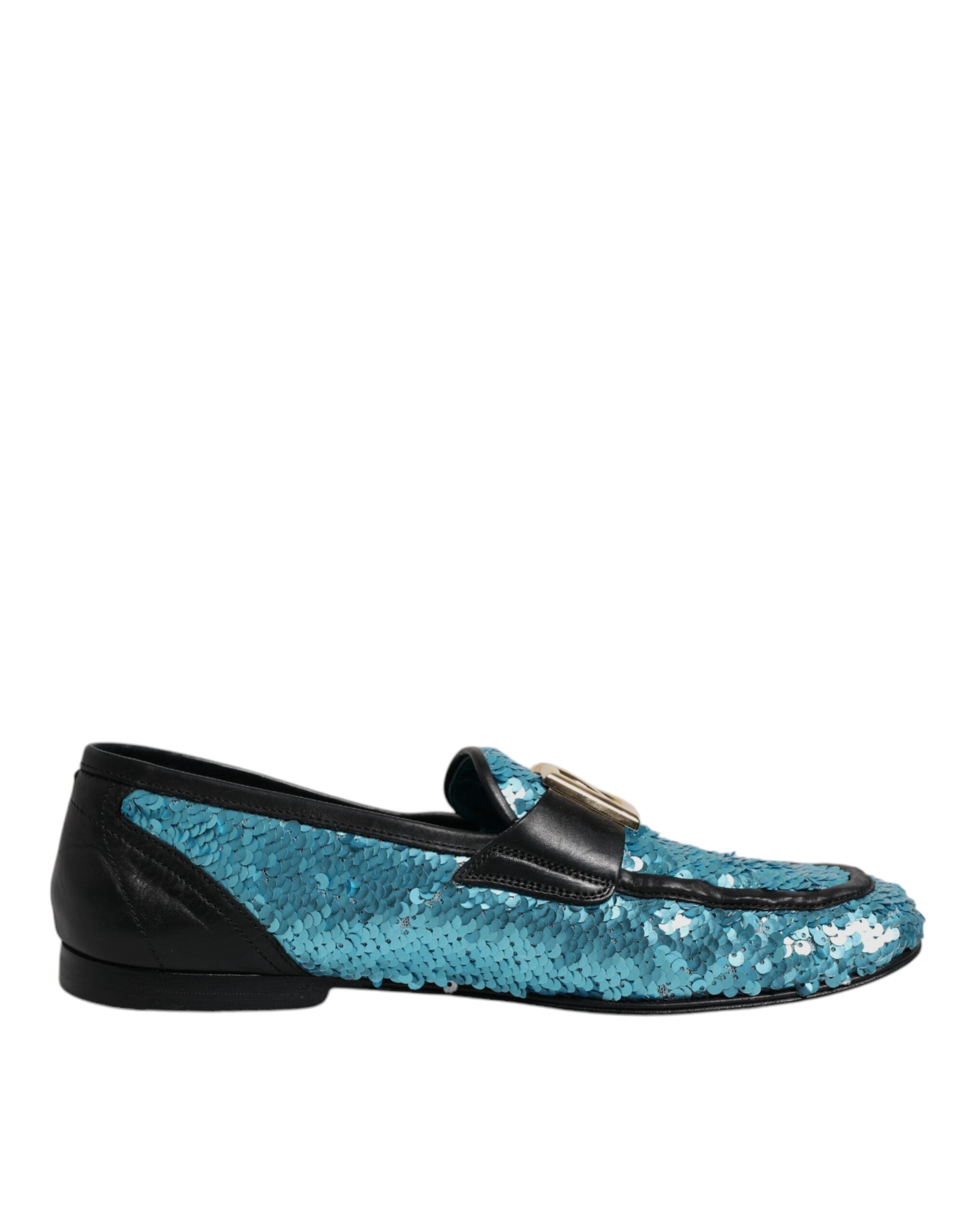 Chaussures Dolce & Gabbana en loafers formels en sequins bleus, élégantes chaussures de ville pour homme ou femme.