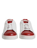 Chaussures sneaker Portofino en cuir blanc et rouge pour homme de Dolce & Gabbana, vue de face.