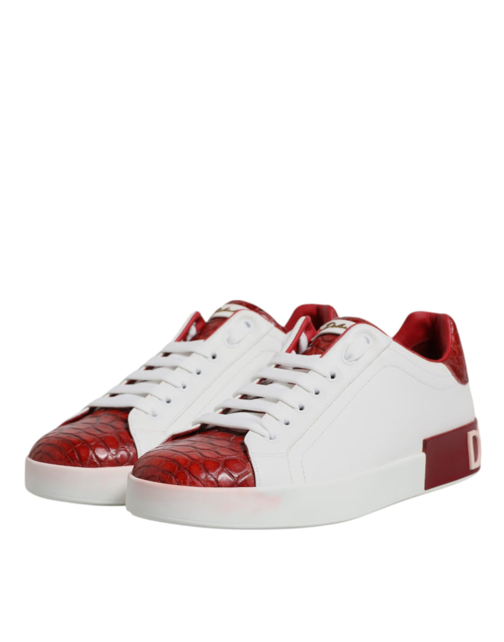 Chaussures de sport portofino pour homme Dolce & Gabbana en cuir blanc et rouge, sneakers élégants et confortables.