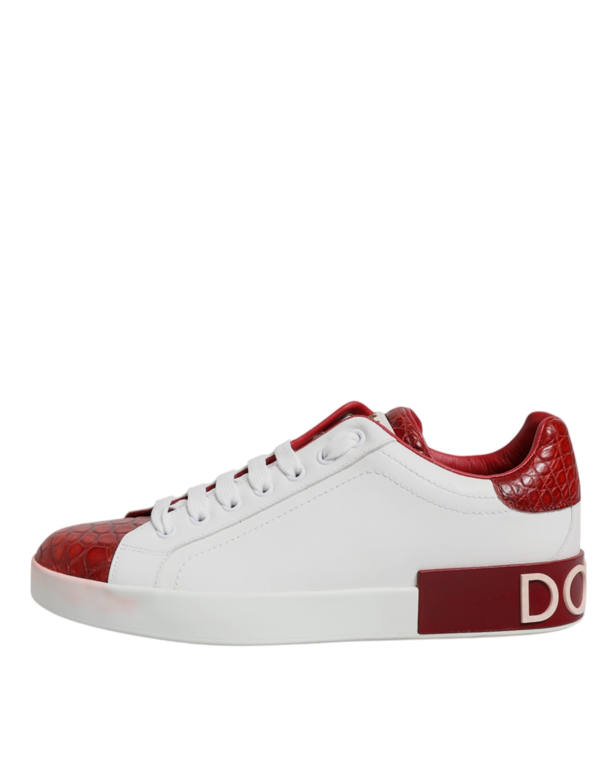Chaussures de sport Portofino blanches et rouges Dolce & Gabbana pour homme, en cuir, style sneaker moderne.