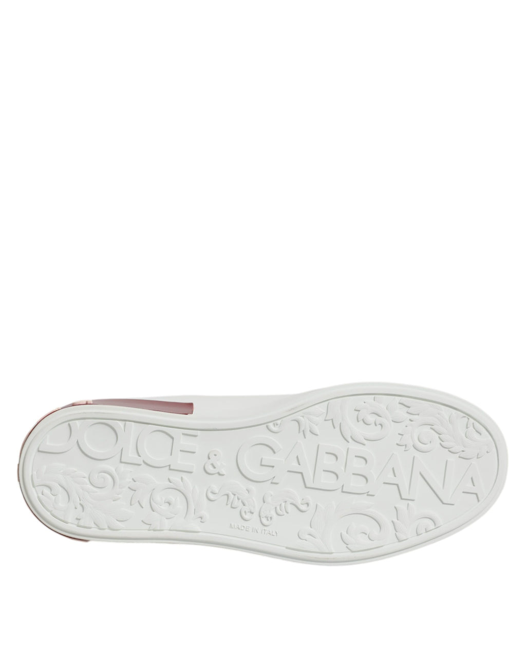 Chaussures sneakers portofino en cuir blanc et rouge de Dolce & Gabbana pour hommes, vue de face.