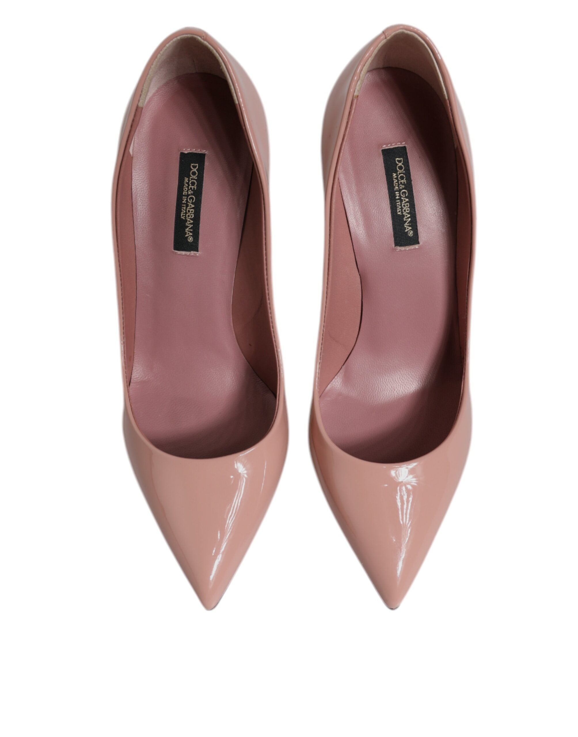 Chaussures à talons stilettos en cuir verni rose de Dolce & Gabbana, élégantes et sophistiquées.