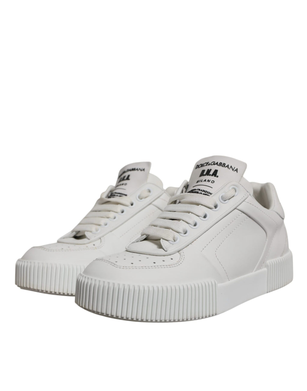 Chaussures sneakers basses en cuir blanc Dolce & Gabbana Miami, design élégant et moderne, vue de face.