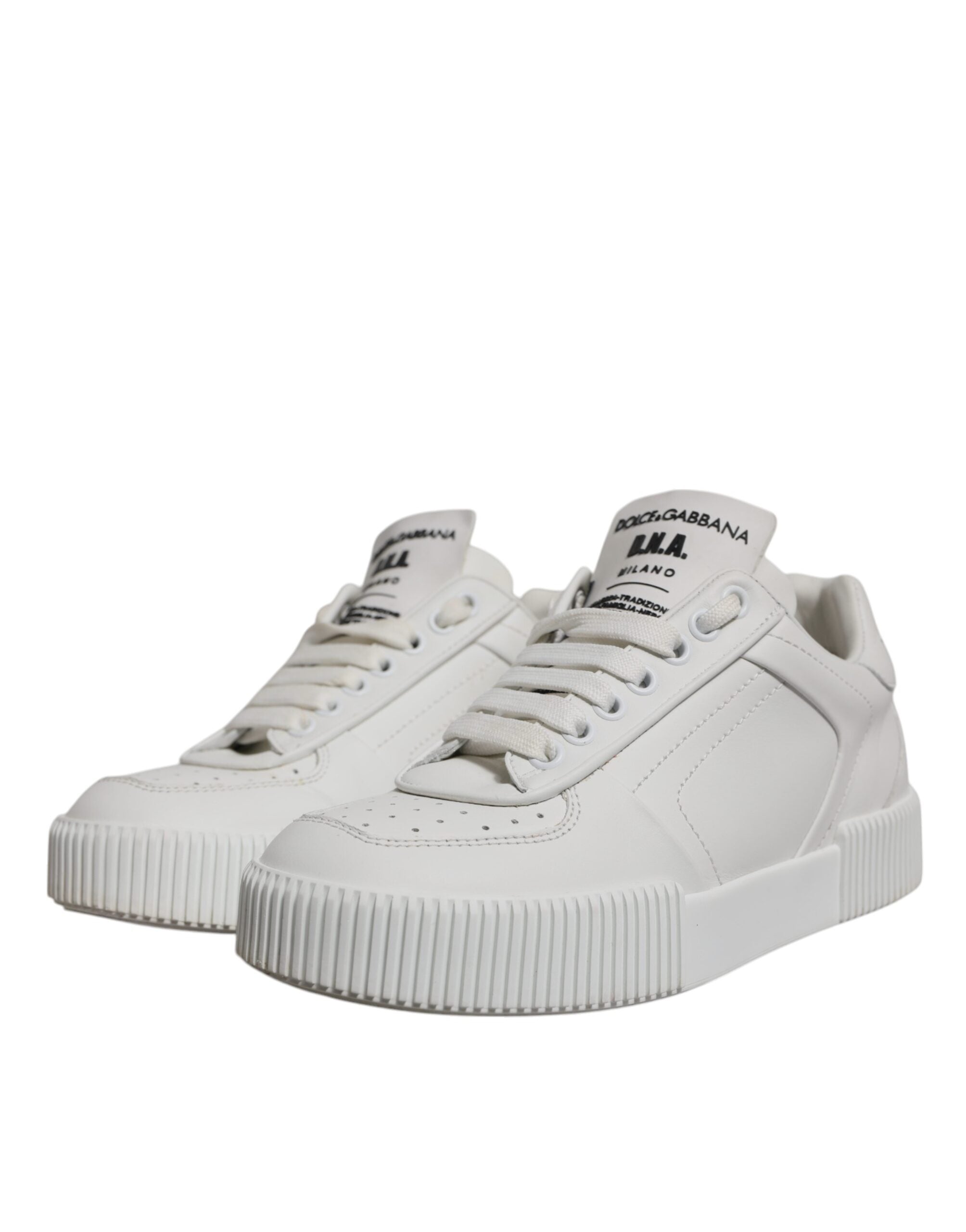 Chaussures sneakers basses en cuir blanc Dolce & Gabbana Miami, design élégant et moderne, vue de face.