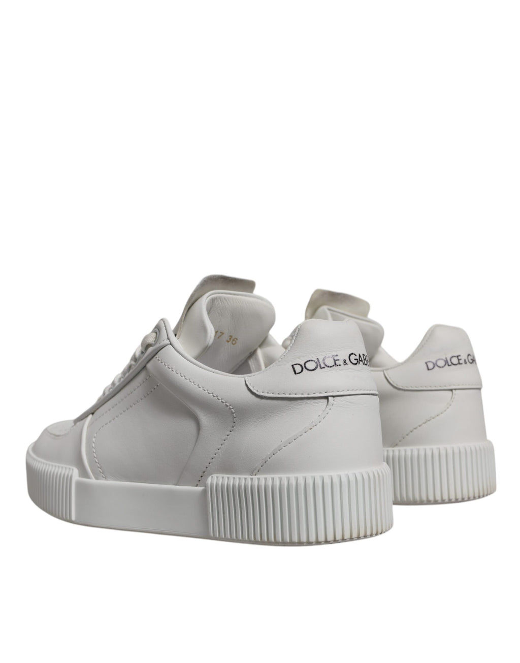 Chaussures basses en cuir blanc Dolce & Gabbana Miami, sneakers élégants pour un style décontracté et sophistiqué.