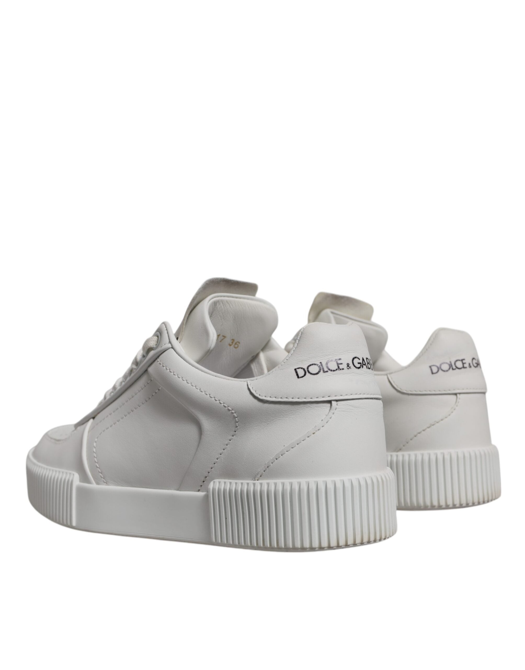 Chaussures basses en cuir blanc Dolce & Gabbana Miami, sneakers élégants pour un style décontracté et sophistiqué.