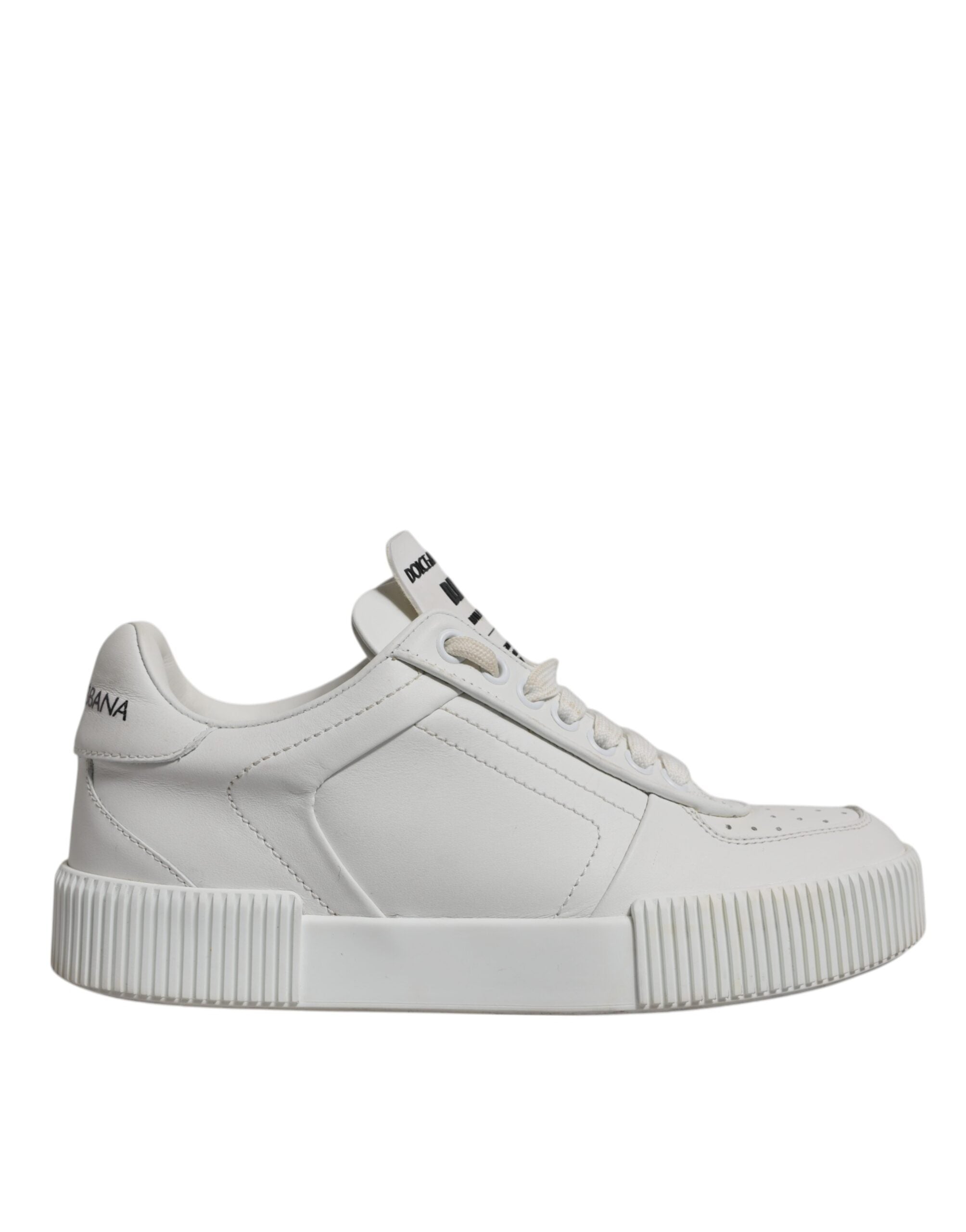Chaussures sneakers basses blanches Dolce & Gabbana Miami en cuir, mode élégante et confortable.