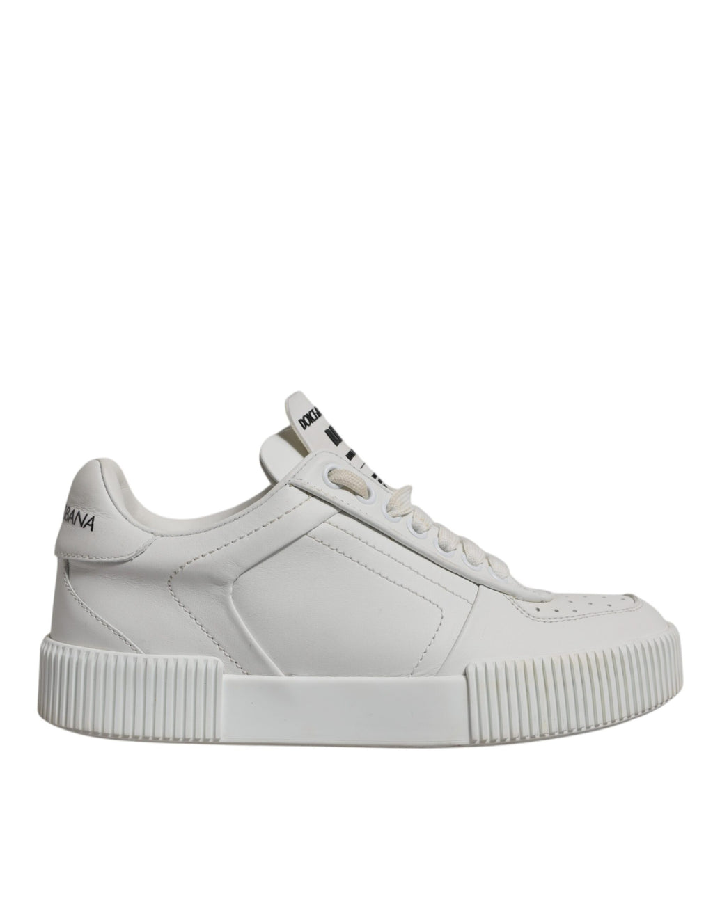 Chaussures sneakers basses blanches Dolce & Gabbana Miami en cuir, vue de face avec détails de design.