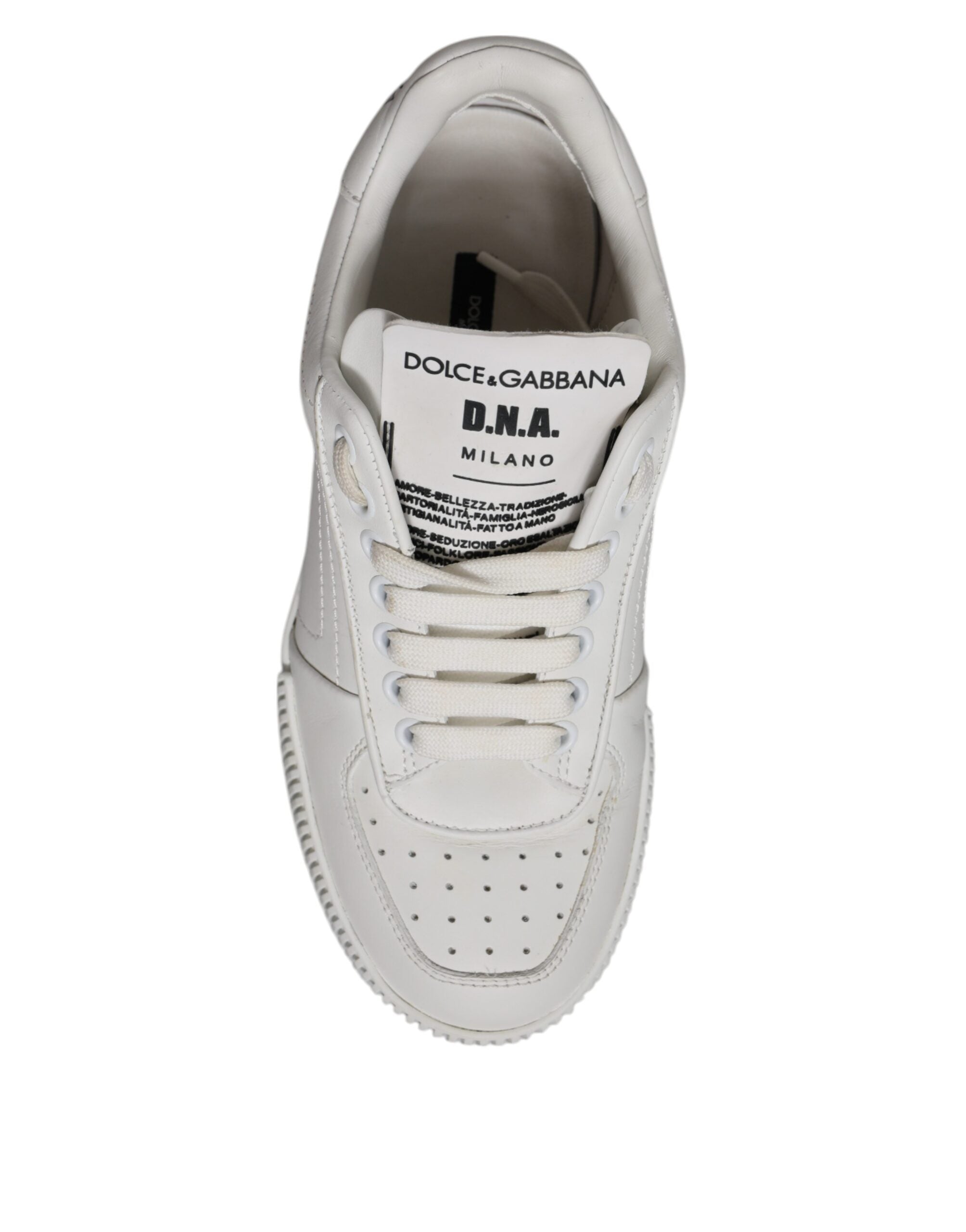 Chaussures sneakers basses en cuir blanc Dolce & Gabbana Miami, élégantes et décontractées, vues de face.