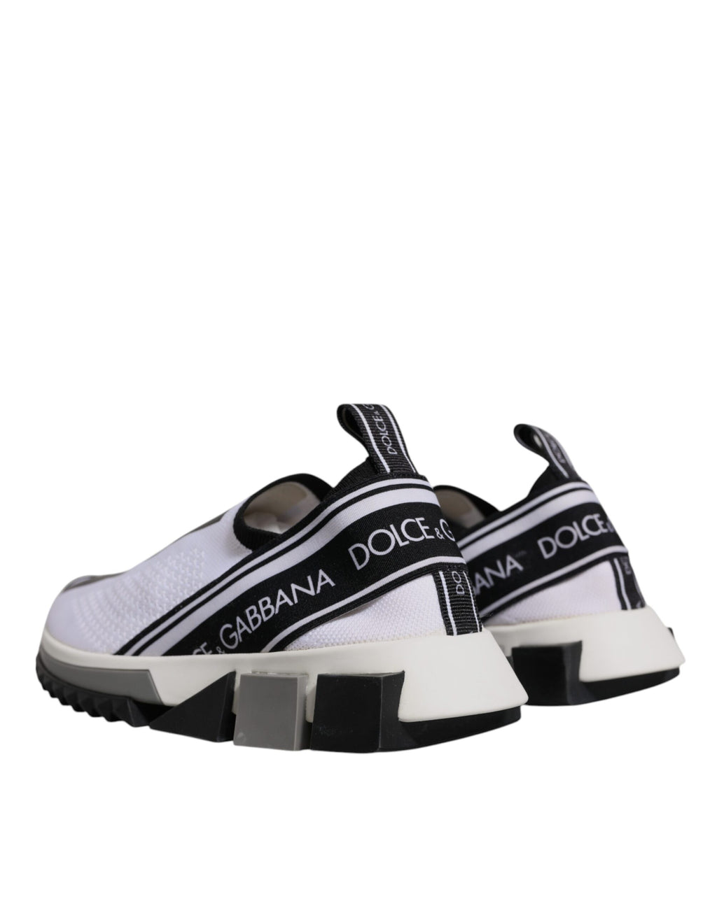 Chaussures slip-on Sorrento Dolce & Gabbana blanches et noires, sneakers élégants en tissu avec semelle blanche.