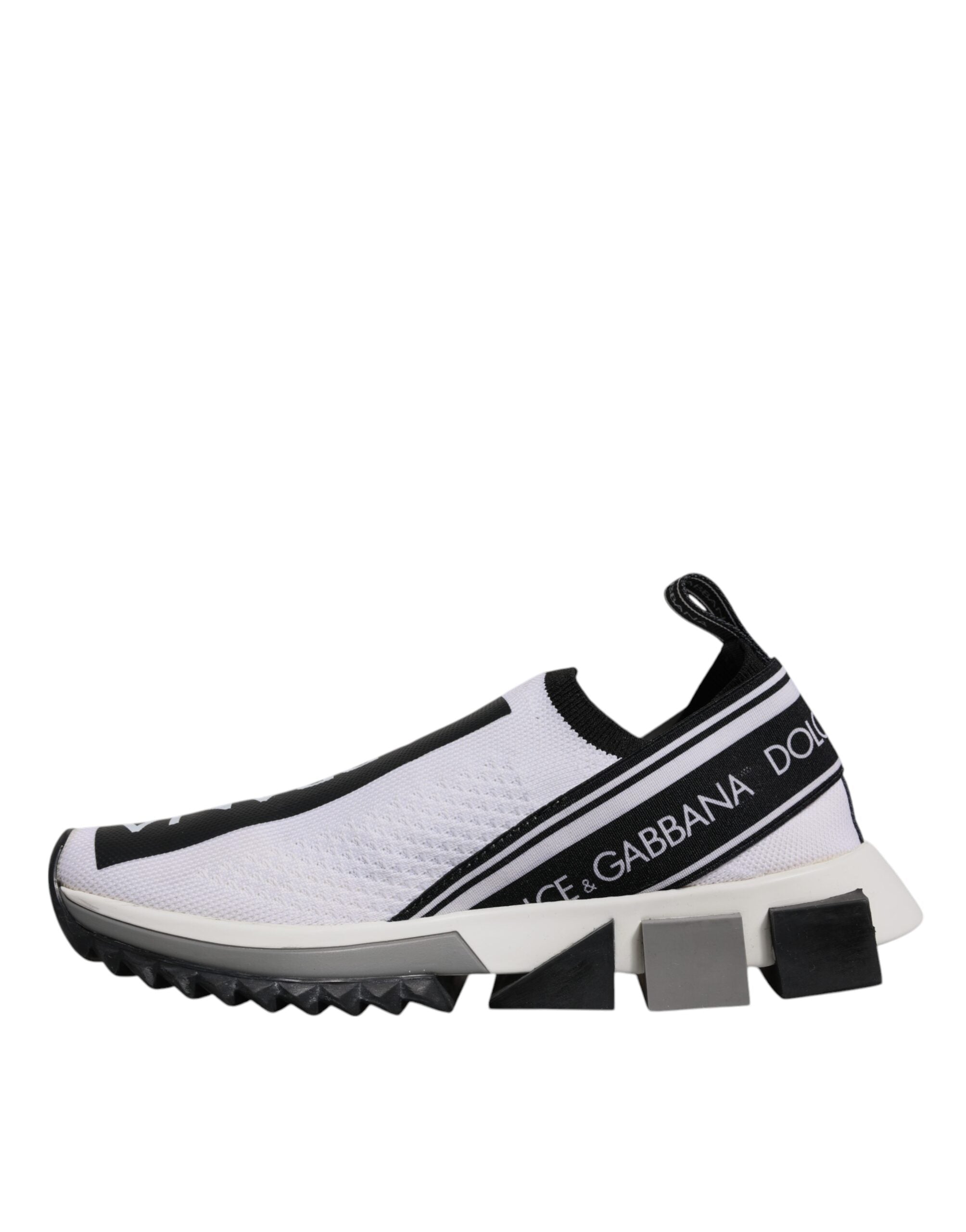 Chaussures Dolce & Gabbana Sorrento blanches et noires, sneakers slip-on élégants en cuir pour homme.