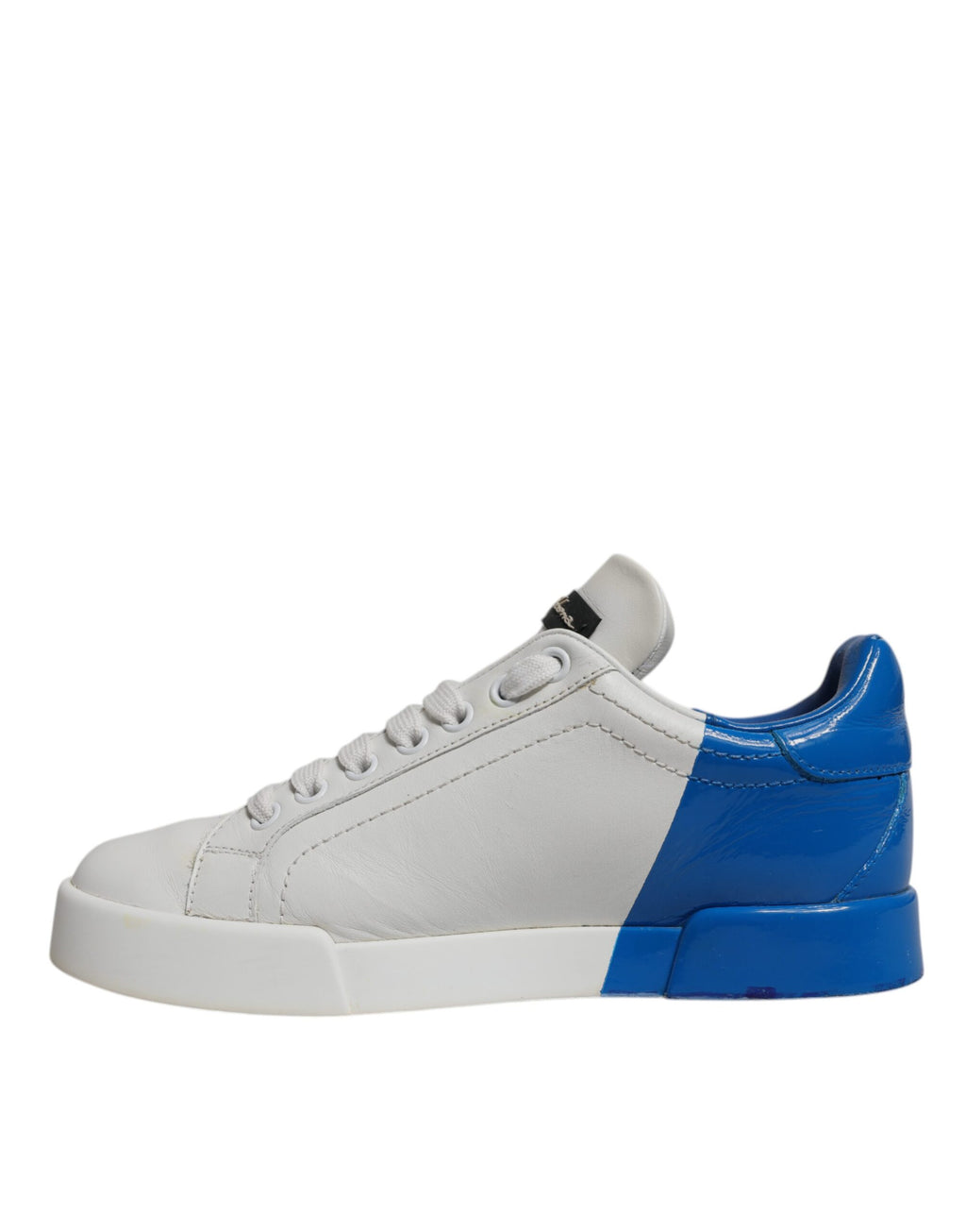 Chaussures portofino blanches et bleues Dolce & Gabbana avec logo, baskets élégantes en toile pour homme ou femme.