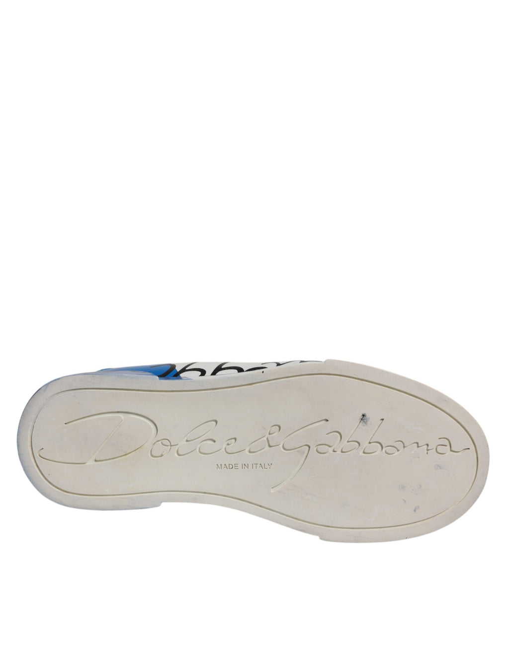 Chaussures Sneakers Portofino blanches et bleues Dolce & Gabbana avec logo, vue de face, pour homme.