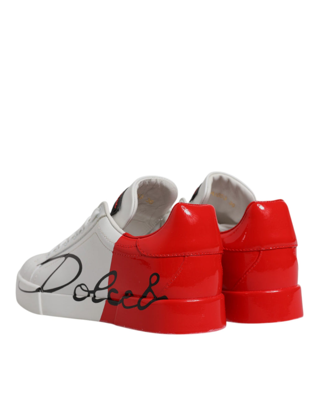 Chaussures portofino blanches et rouges Dolce & Gabbana avec logo, baskets élégantes pour femmes ou hommes.