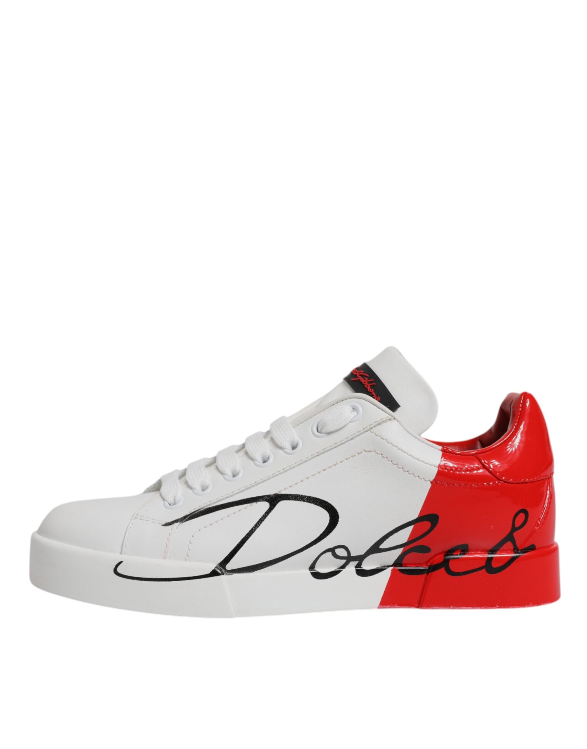 Chaussures de sport Portofino blanches et rouges Dolce & Gabbana avec logo, vue de face.