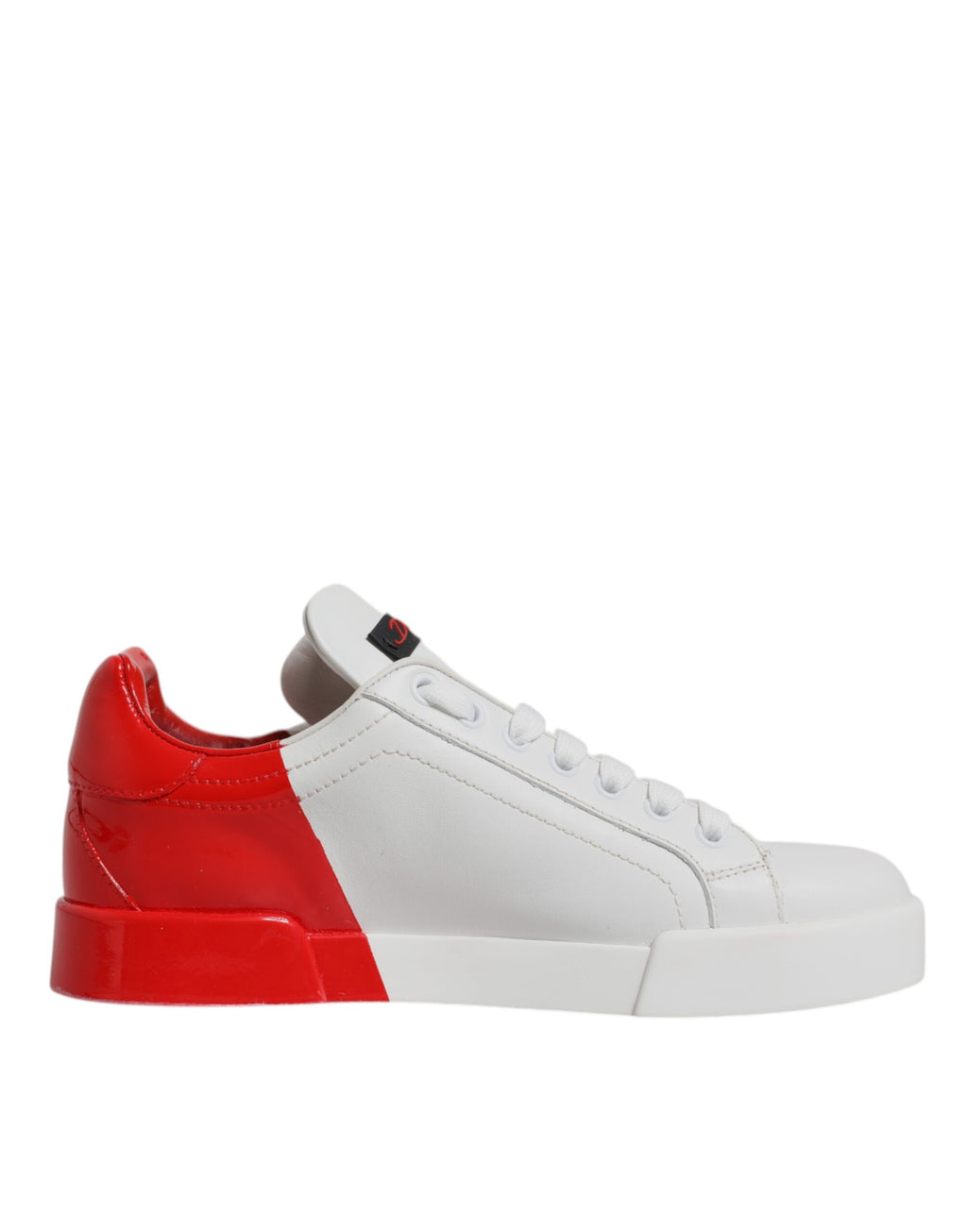 Chaussures Sneakers Portofino blanches et rouges Dolce & Gabbana avec logo, vue de face.