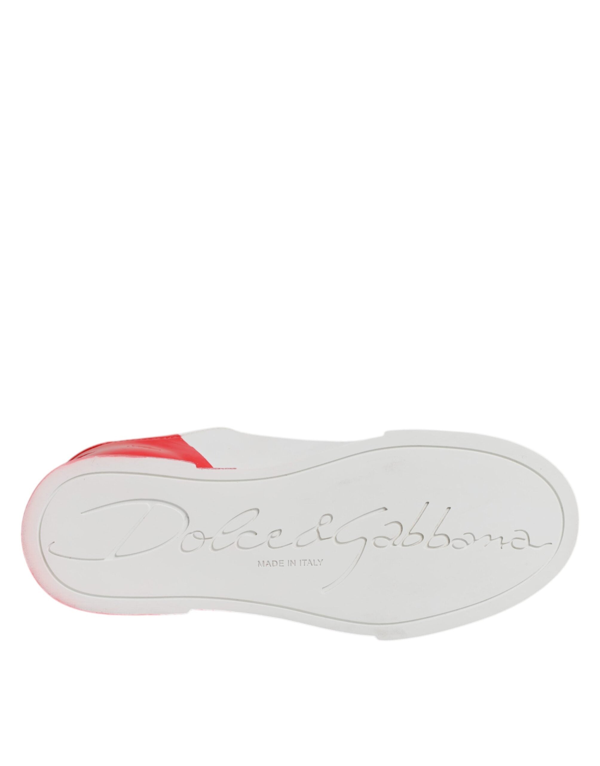 Chaussures sneakers Portofino blanches et rouges Dolce & Gabbana avec logo, vue de côté.