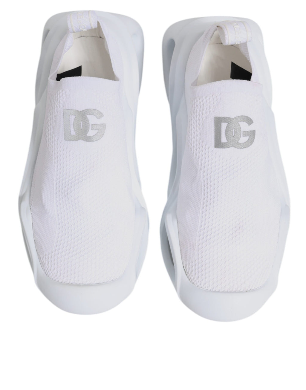 Chaussures sneakers basses blanches Dolce & Gabbana Slip On Wave Low Top, design élégant et moderne pour homme.