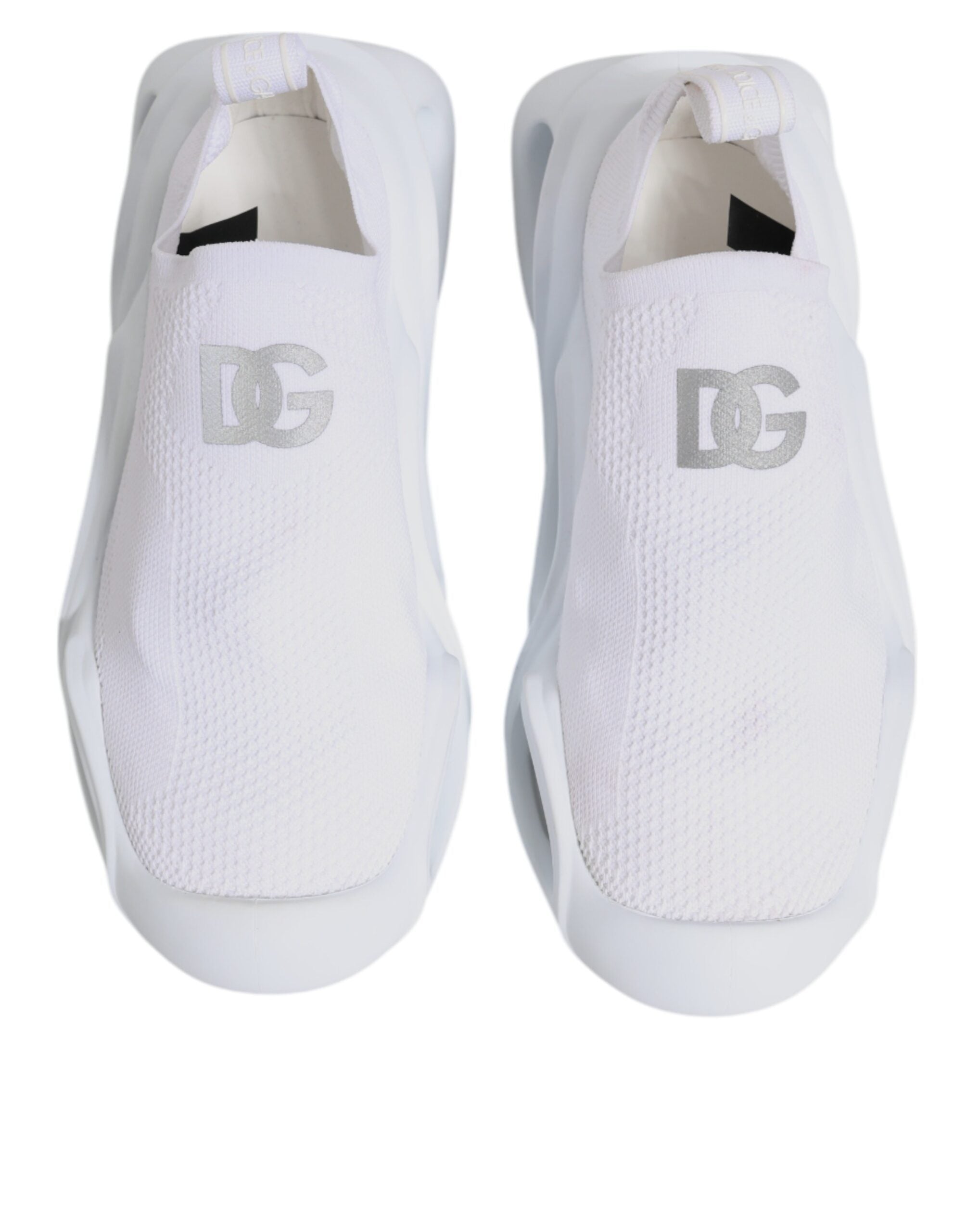 Chaussures sneakers basses blanches Dolce & Gabbana Slip On Wave Low Top, design élégant et moderne pour homme.