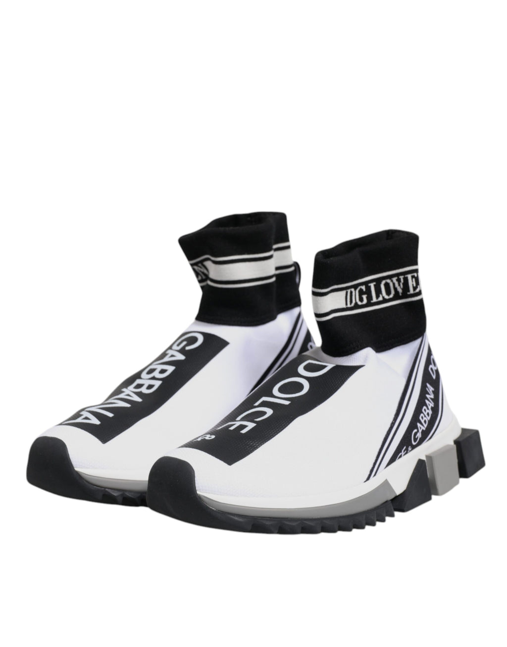 Chaussures sneakers Dolce & Gabbana Sorrento blanches et noires avec design élégant et semelle blanche.