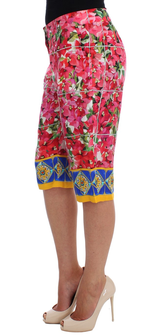 Shorts capris Dolce & Gabbana à fleurs multicolores, taille au genou, pantalon pour femme, style élégant et coloré.