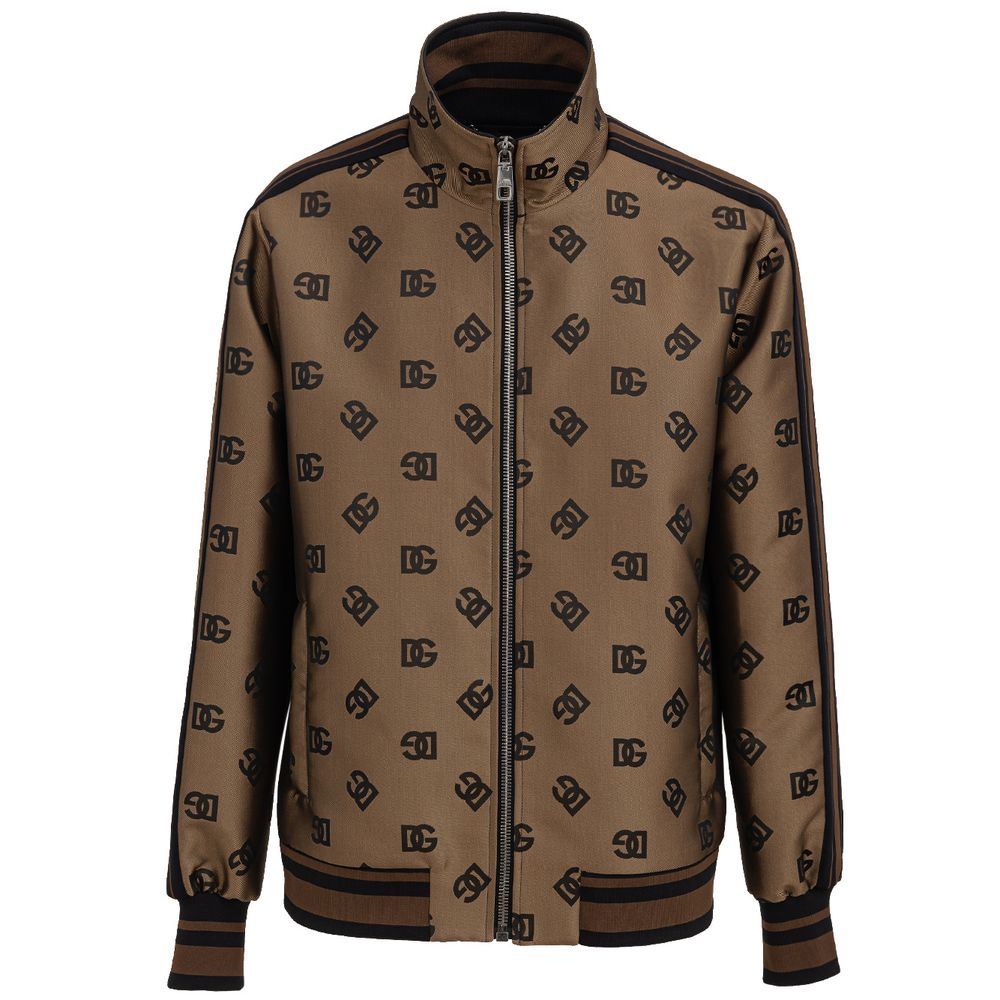 Veste en polyester bronze Dolce & Gabbana avec coque légère, fermeture éclair et col montant, vue de face.