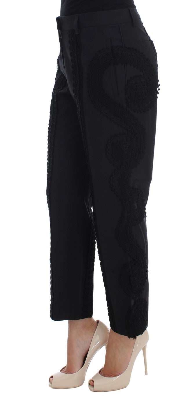 Pantalons capris en coton stretch noir Dolce & Gabbana Torero, style élégant et ajusté, visibles sur l'image.