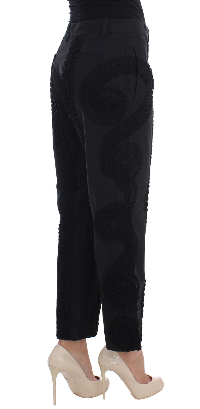 Pantalon capri Dolce & Gabbana en coton noir stretch, style torero, ajusté et élégant, pour femme.