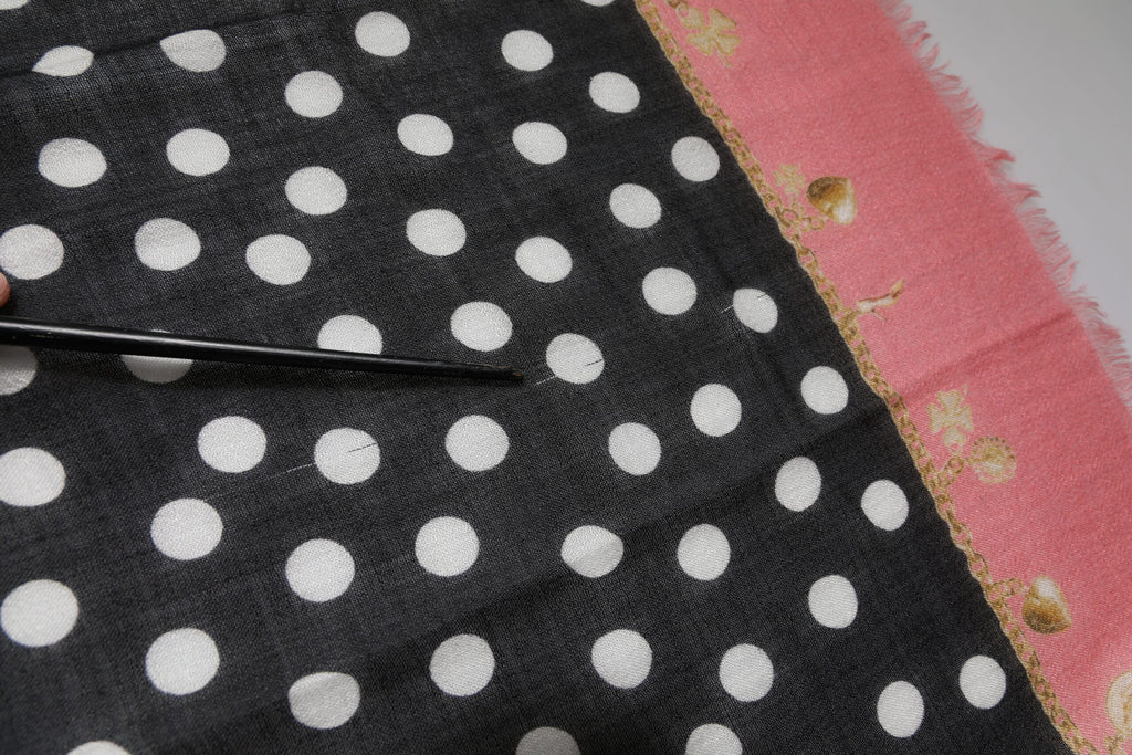 Dolce & Gabbana Black White Polka Dots Fringes Wrap Scarf