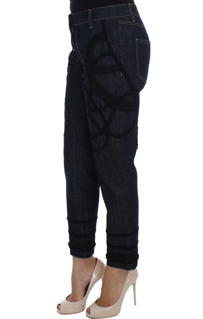 Pantalon Capri Dolce & Gabbana en denim bleu et coton avec détails torero, vue de face, style décontracté.
