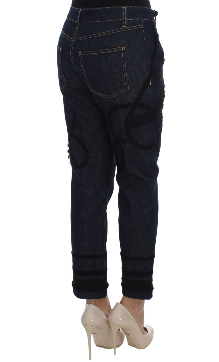 Jeans Capri Dolce & Gabbana en denim bleu et coton, style torero avec coupe ajustée et détails modernes.