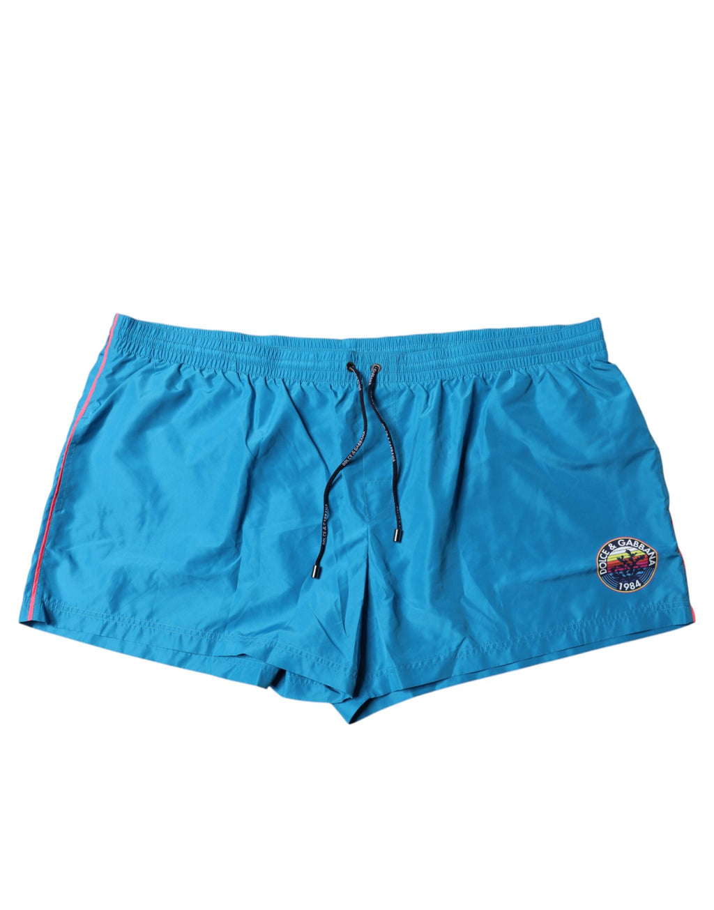 Shorts de bain 2 pièces Dolce & Gabbana turquoise avec logo, vue de face, tissu léger et design élégant pour la plage.