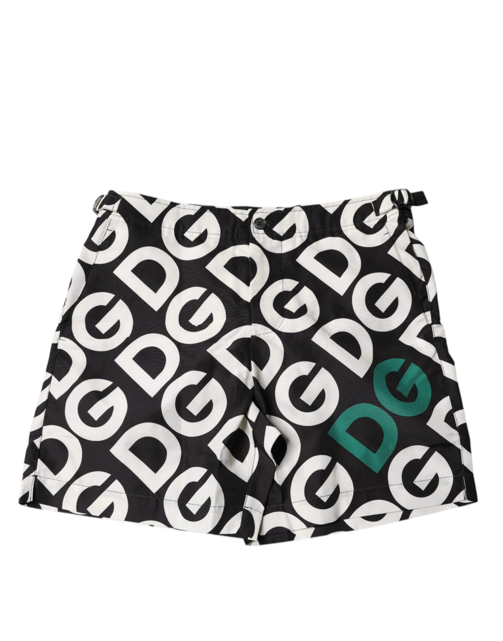 Shorts de bain Dolce & Gabbana noir et blanc avec logo, vêtement de plage pour homme, visible en image.