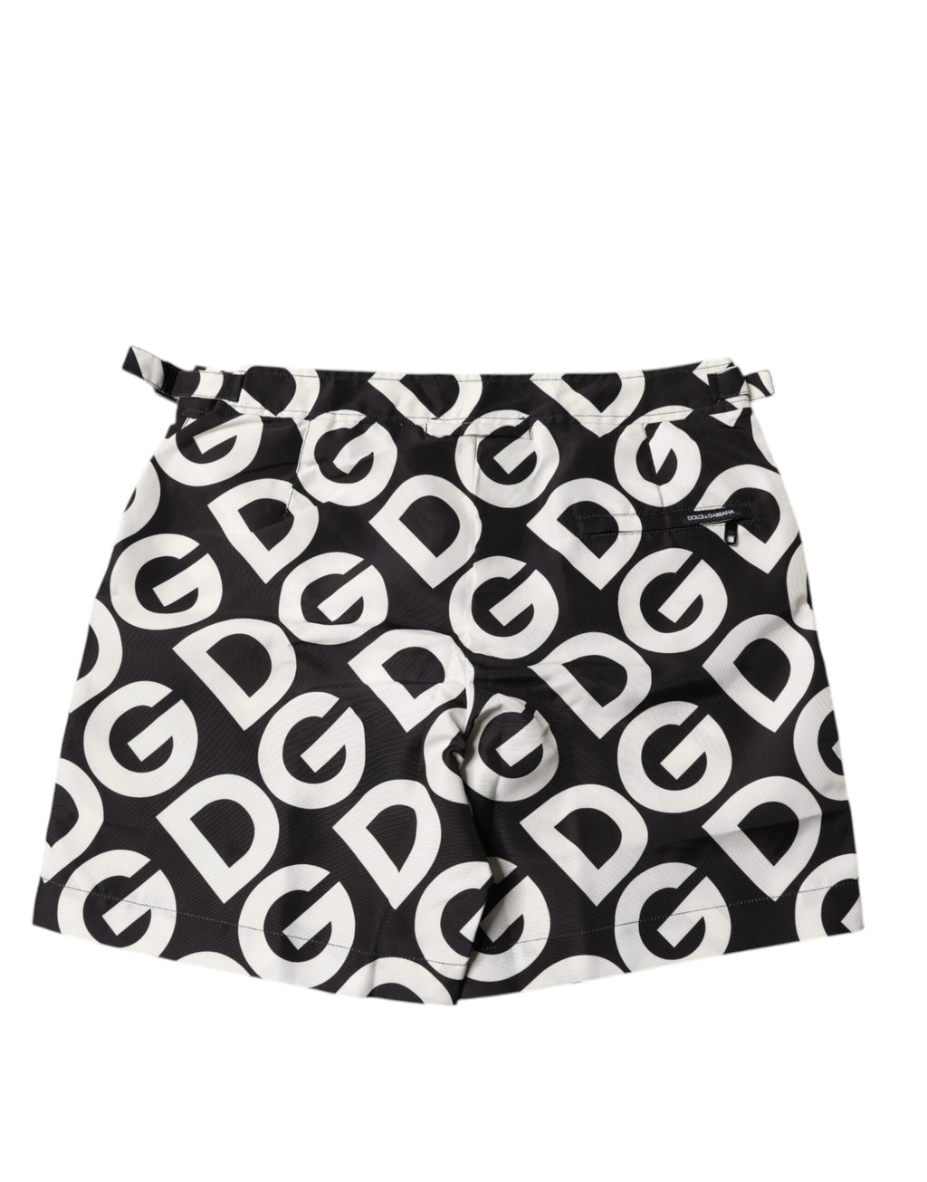 Shorts de bain Dolce & Gabbana noir et blanc avec logo, vêtements de plage pour homme, vue de face.