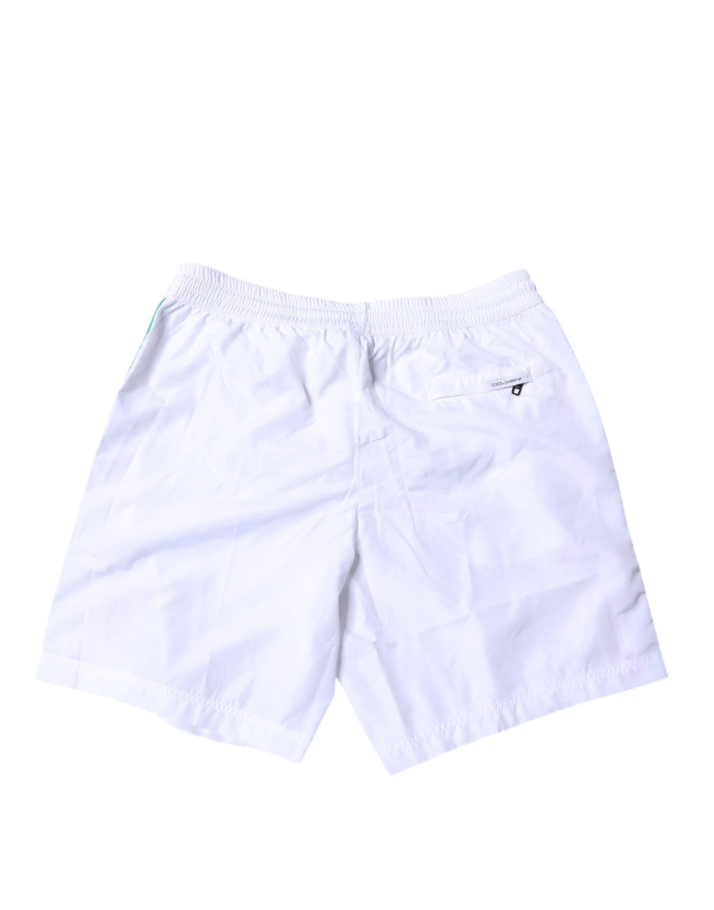 Shorts de bain Dolce & Gabbana à rayures blanches, ensemble 2 pièces pour plage, tissu léger et confortable.