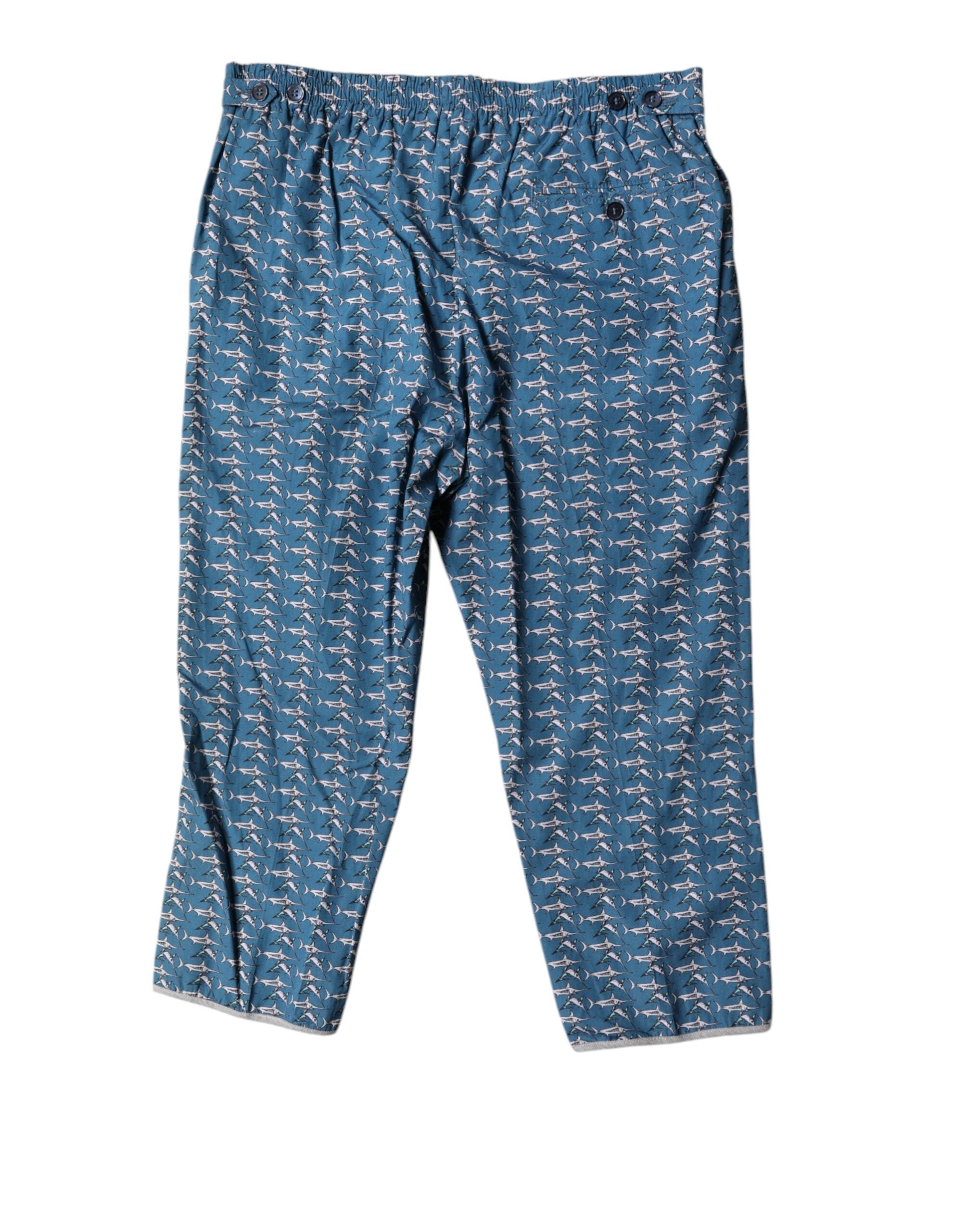 Maillot de bain court Dolce & Gabbana avec motif requin bleu, costume de plage tendance et coloré, parfait pour l'été.