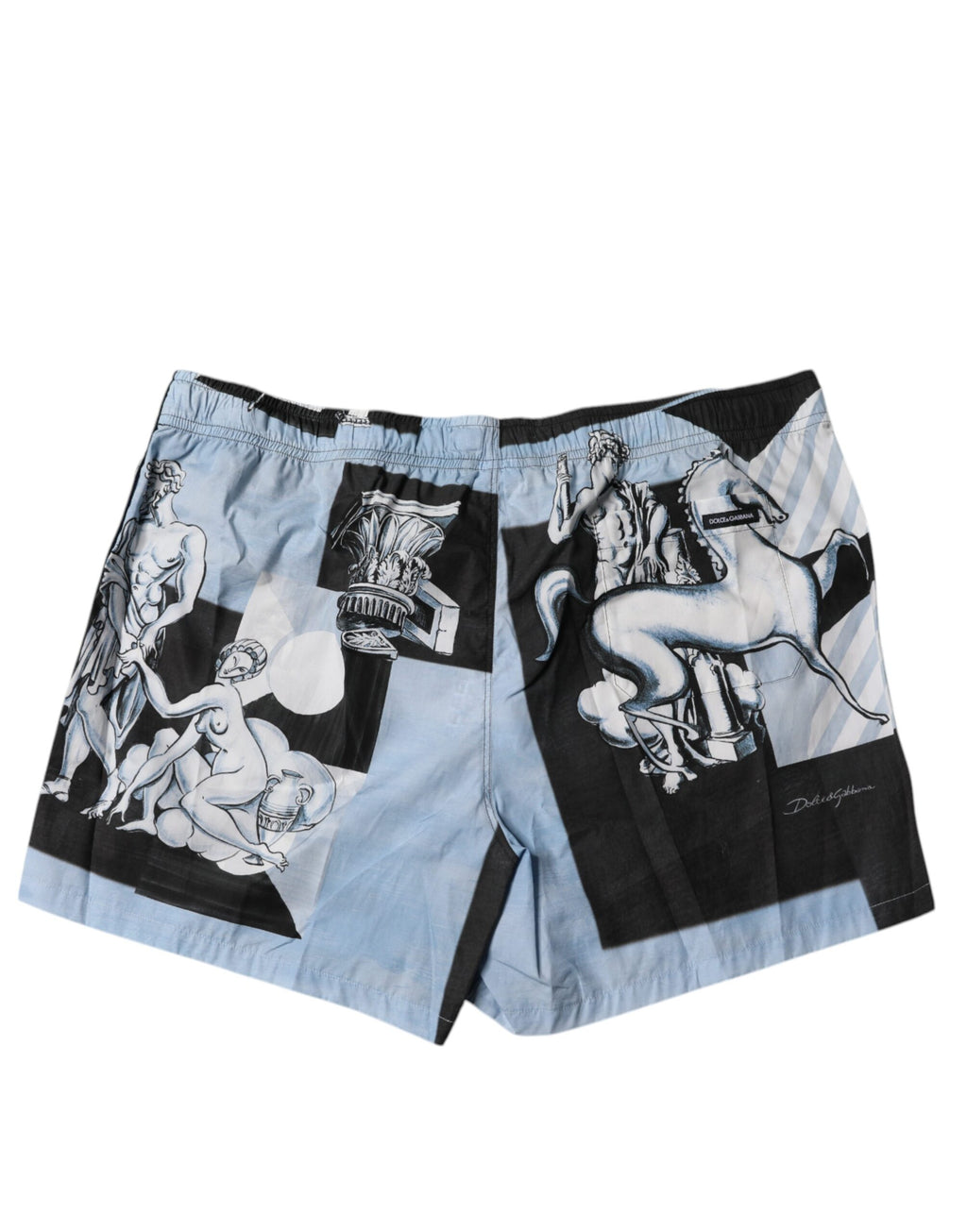 Shorts pour homme Dolce & Gabbana en coton avec imprimé statue bleue, style détendu et élégant.