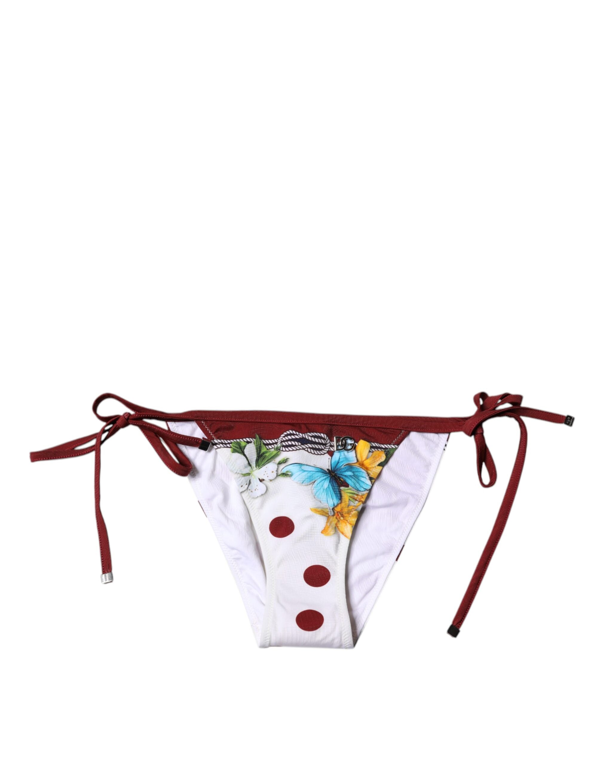 Bas de maillot de bain Dolce & Gabbana à imprimé floral blanc, style bikini, pour femme, en tissu léger et élégant.