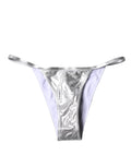 Bas de maillot de bain en polyester argenté Dolce & Gabbana, style plage, avec coupe ajustée et détails élégants.